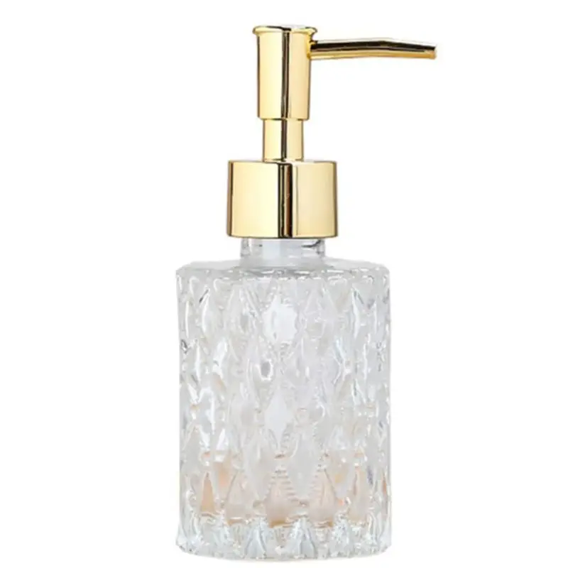 AT29-4X Multipurpose Mesa Soap Dispenser Easy To Clean Glass Soap Pump Dispenser Perfect For Kitchen And Bathroom (Gold)