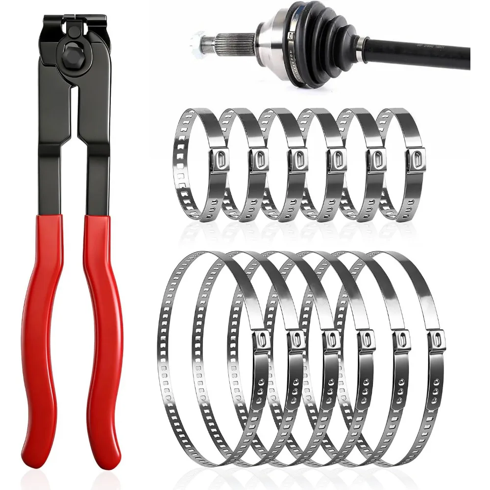 Edelstahl-Schlauchschellen-Set mit Multifunktionszange, 6 kleine Schellen (20–50 mm) und 6 große Schellen (50–120 mm), robustes Befestigungs-Werkzeugset für den Einsatz in der Automobil-, Motorrad-,
