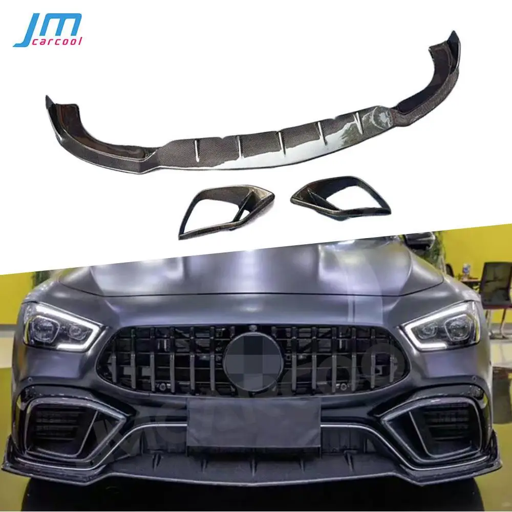 Carbon Fiber Front Lip Bumper Spoiler For Mercedes Benz AMG GT63 GT63S 4 Door 2019-2023 Fog Lamp Air Vent Outlet Cover Styling