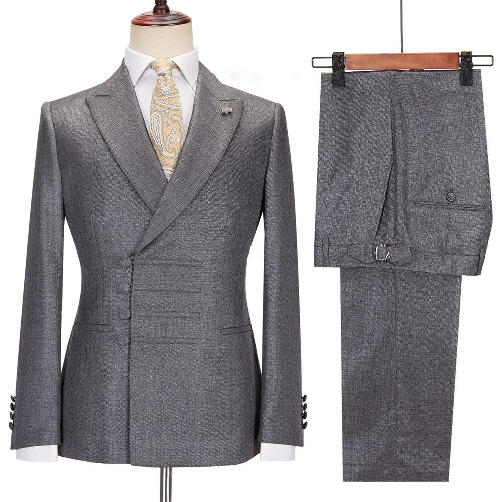Men Suits 2 Piece High-end Single Breasted Peak Lapel Solid Outfits Formal Groom Wedding Party Tuxedo Fashion Male Suit Slim