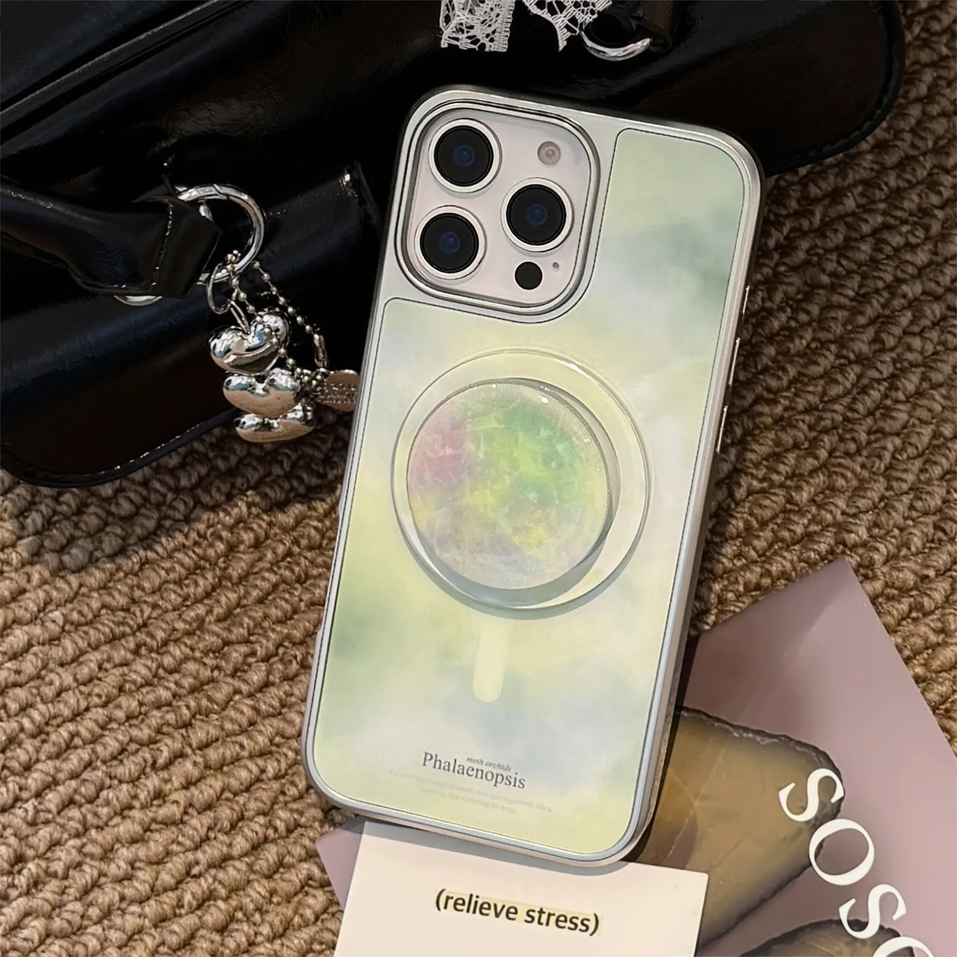 Koreanisches Handyhülle mit grünem Marmor-Muster und magnetischer Halterung für iPhone 17 16 15 14 13 12 Pro Max, stoßfest