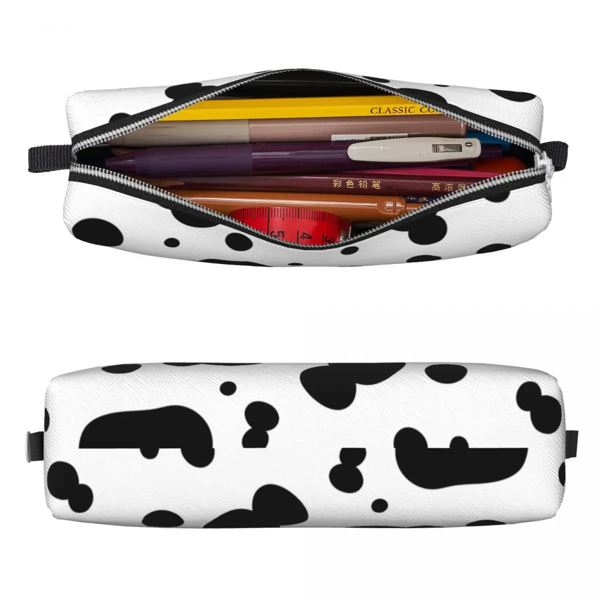 Cow Pattern Black White Geometry Abstract Pencil Case Lovely Pen Bags for Student Large Storage School Supplies Gift Pencil Box