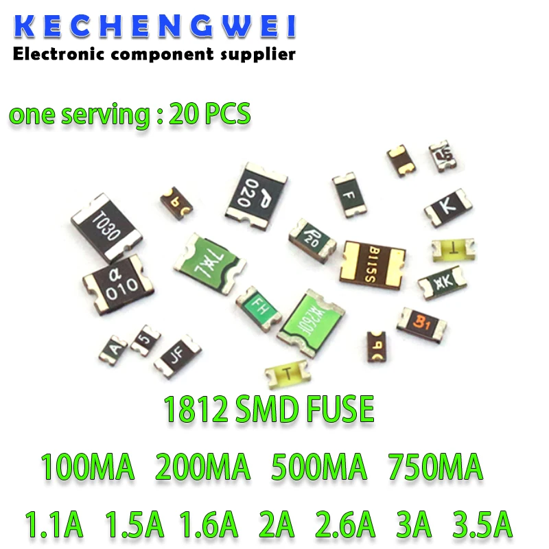 20pcs/lot 1812 0.05A 0.1A/0.2A/0.5A/0.75A/1.1A/1.5A/1.6A/2A/2.6A/3A/3.5A SMD Resettable Fuse PPTC Self-Recovery Fuse