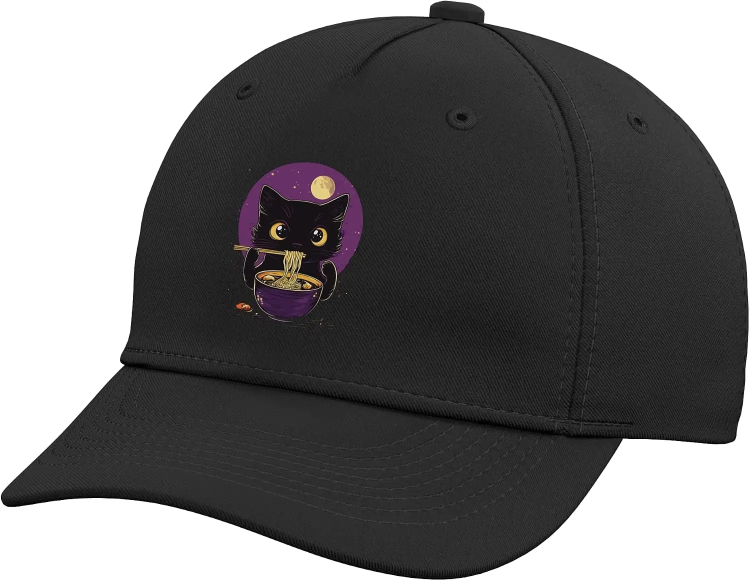 Funny Cat Eating Ramen Vintage Japanese Noodles Adjustable Baseball Hat Unisex Casual Retro Adjustable Dad Cap - Y2K Sun Hat