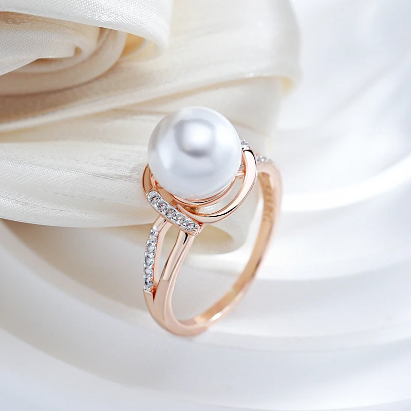 Kinel Hot Fashion Geometry Pearl Ring for Women 585 Rose Gold Silver Color Mix Natural Zircon Boho Ethnic Wedding Jewelry