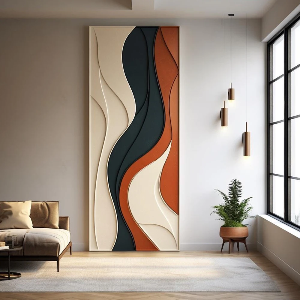 3D Minimalist Abstract Large Textured Wave Wall Art Poster Wabi-Sabi Art Bedroom Decor Beige White Neutral Tones Canvas Painting