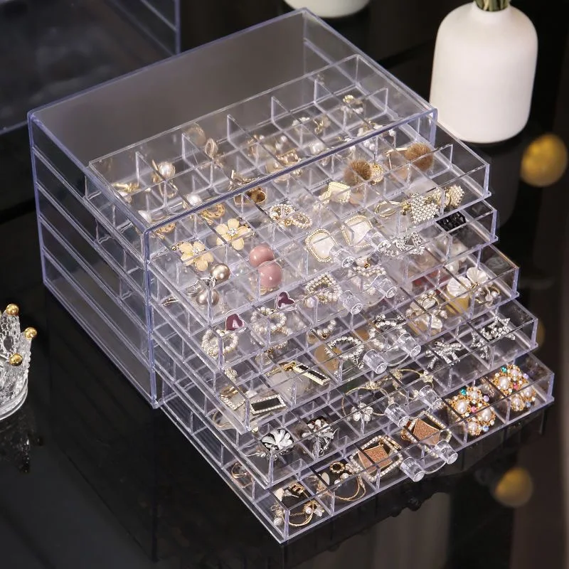 120-Grid Premium Jewelry Organizer - Crystal-clear 5-Layer  Box with Stackable Design, Effortlessly Accessible, Perfect for Disp