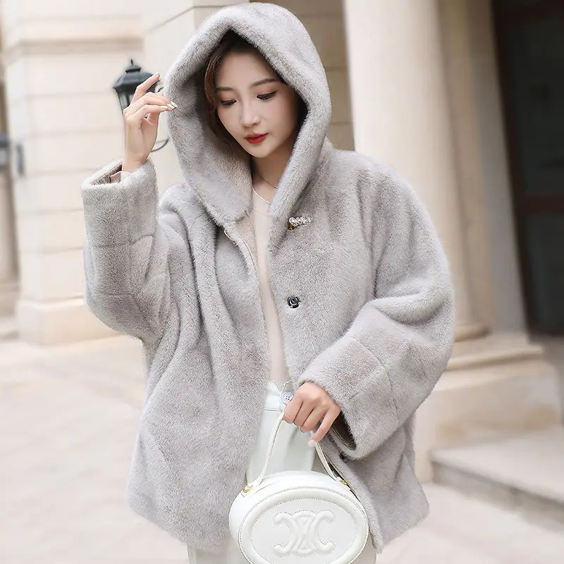 Imitation Mink-like Wool Leather Fur Coat, Short Outwear, Thicken, Warm, Casual Top, Simple, Monochromatic, New