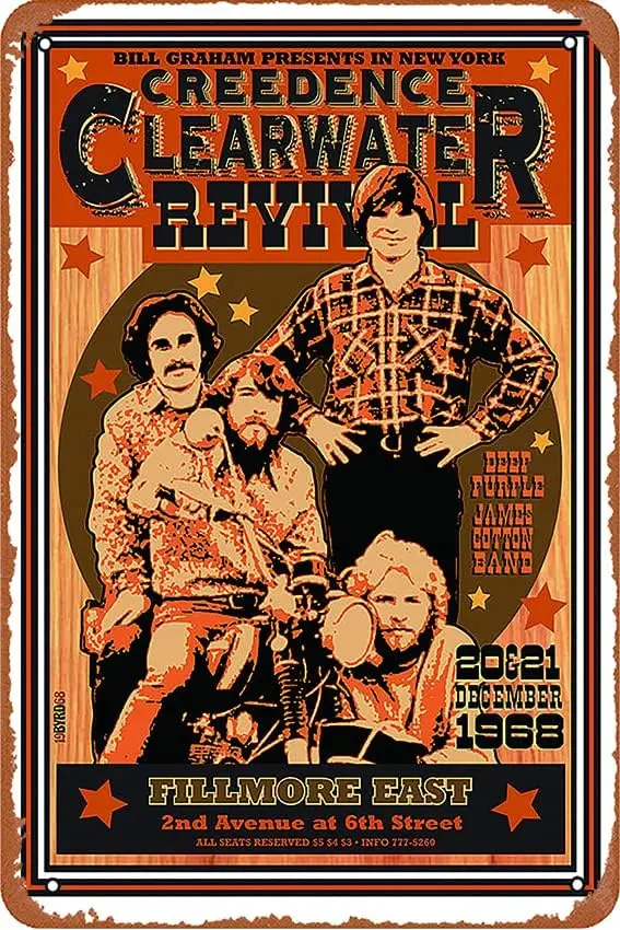 Creedence Clearwater Revival Vintage Concert Poster Iron On Transfer #1 Poster Retro Metal Tin Vintage Sign 12 X 8 Inch Bar  1pc