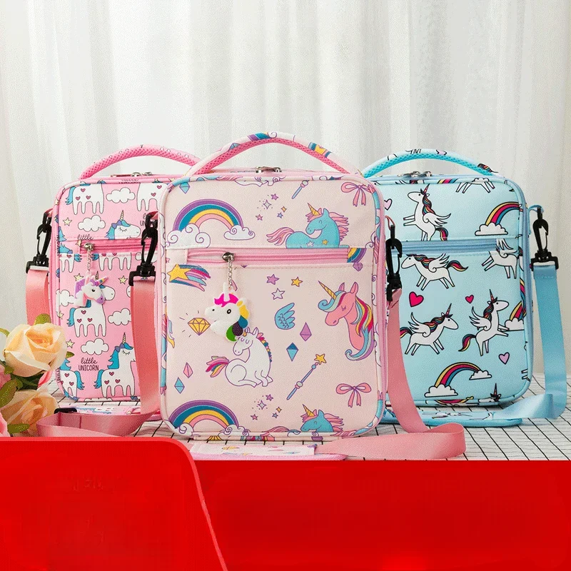 Bolsa de almuerzo para niños, bolsas de unicornio para niña, bolsa aislante, bolsos cruzados para mujer, fiambrera estampada para estudiantes, bolsas de Picnic Loncheras