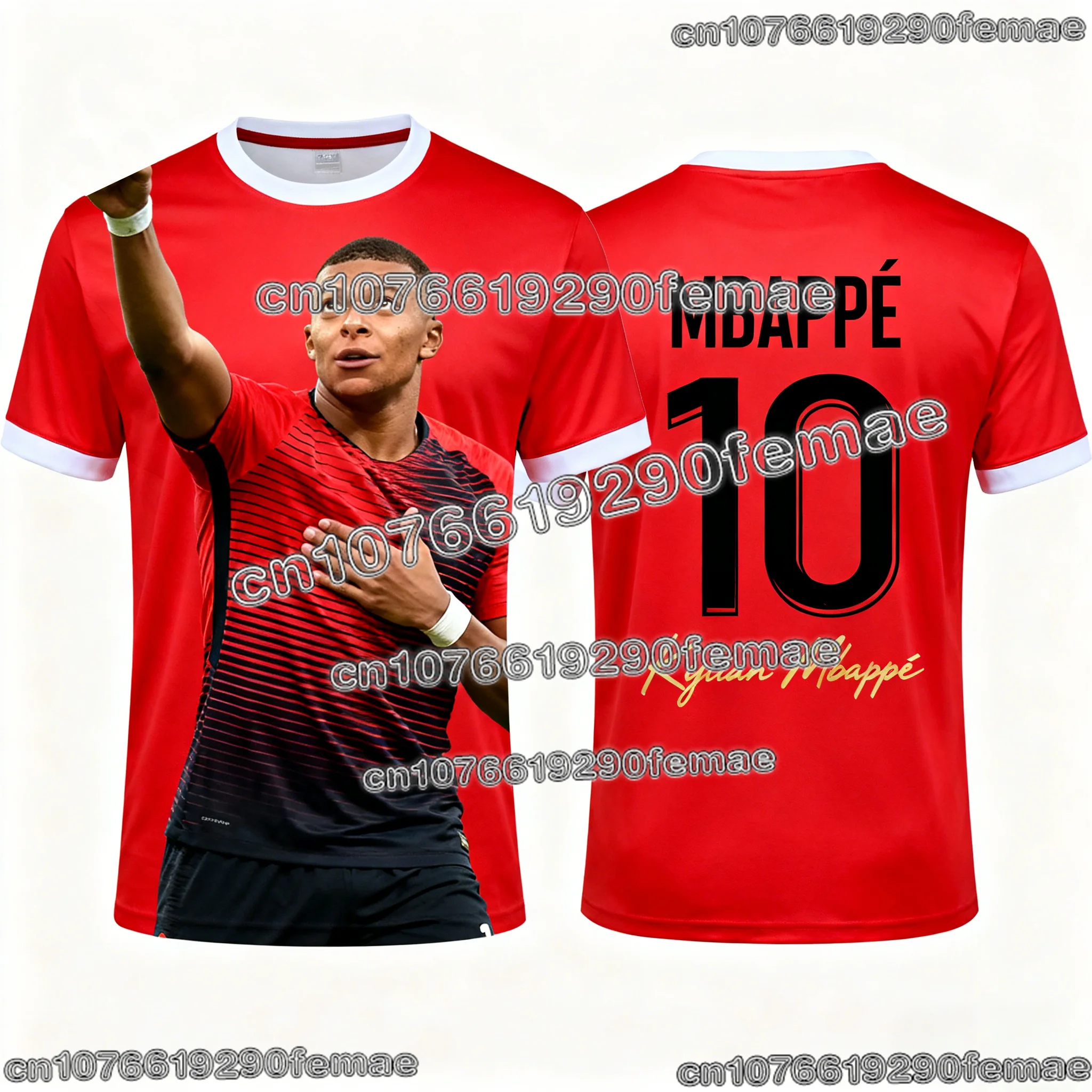 Mbappé # 10 2026 كرة القدم تي شيرت ثلاثية الأبعاد مطبوعة الرجال النساء الاطفال الصيف مروحة الطبعة ملابس رياضية كاجوال لتدريب كرة القدم