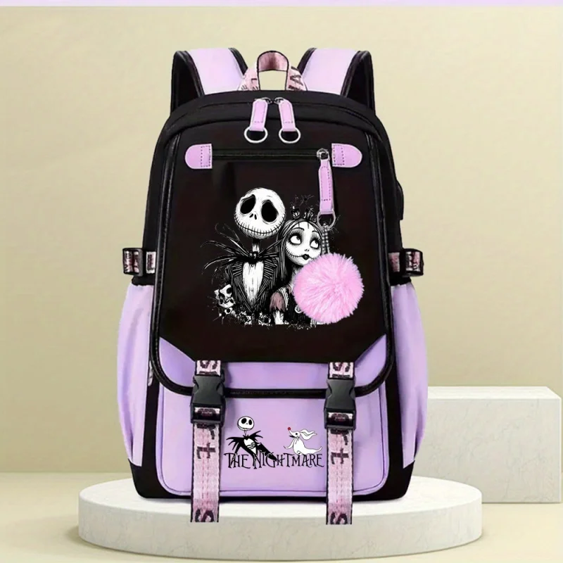 크리스마스의 악몽 잭 스켈링턴 백팩 - 공식 팀에서 영감을 받은 조절 가능한 어깨끈이 있는 학교 백팩, L