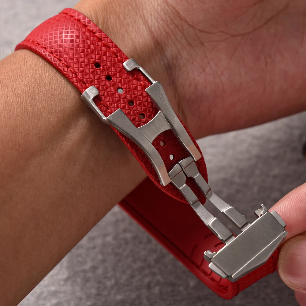 أعلى النمط الاستوائي FKM المطاط حزام ساعة مقاوم للماء الإفراج السريع نشر مشبك الأساور 20 مللي متر 22 مللي متر حزام ساعة اليد العالمي #6