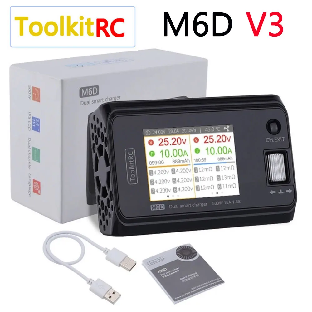 ToolkitRC M6D V3 500W 15A DC Dwukanałowa Ładowarka Rozładowarka Zasilacz do Akumulatorów Lipo 1-6S Model FPV Część Zamienna