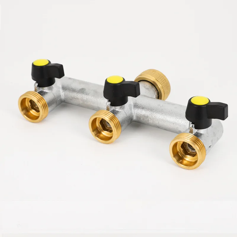 Garden Hose Splitter Brass 3-way 3/4 Inch Outdoor Faucet Garden Irrigation Water Dispenser Valve Switch Pipe