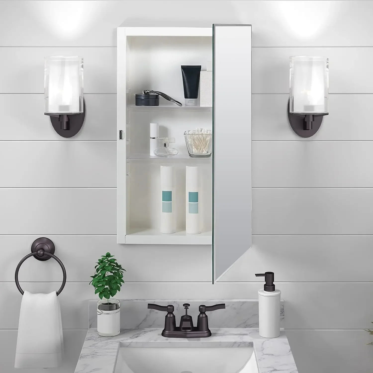 Home Medicine Cabinet with Mirror, Frameless Bathroom Wall Cabinet, Easy Recessed or Surface Mount Installation, Steel Bod