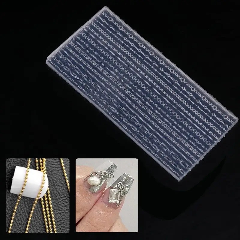 Mixed Sized Shaped 3D Chain Mold Soft Silicone Nail Mould DIY Transparent Manicure Carving Template Decorative