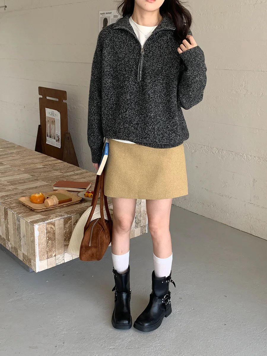 سترة نسائية محبوكة فضفاضة غير رسمية لشتاء 2025 بأكمام طويلة بلوفر مريح وعصري