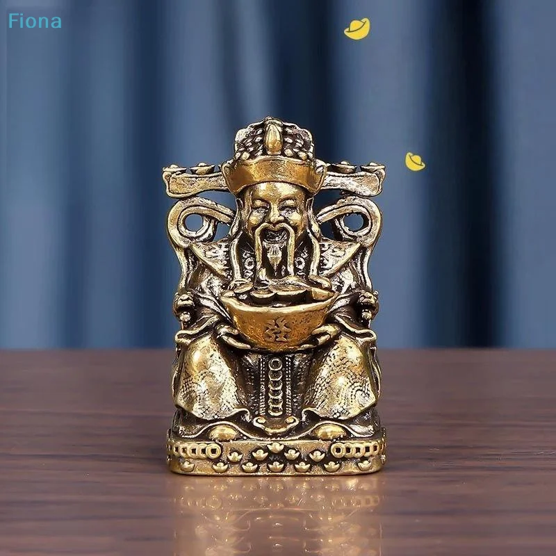 ☭Mini Brass God of Wealth Statue,Feng Shui Caishen Figurine for Home & Office Prosperity Decor