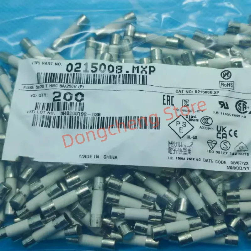 10pcs/lot New and Original 0215008.MXP 5x20mm Ceramic Fuse Tube LF.T8AH250VP Slow Blow Time Delay