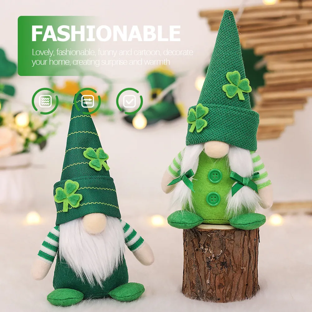 Shamrock Gnome Girl Ornament Clover Dwarf Figurine for Desktop Table Shelf Irish Festival Home Decor