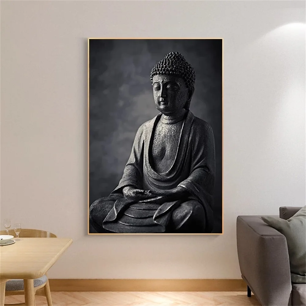 

Black Meditation Buddha Statue Art Poster And Print Abstract Buddhism Wall Art Canvas Painting Picture Living Room Home Decor
