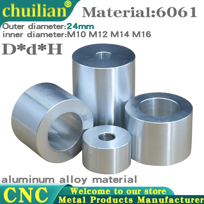 Diameter 24MM M8 M10 M12 M14 M16 Aluminum Bushing Washer Gasket Round Hollow No Thread Standoff Spacer Thickness 2/3/4/5/6/50mm