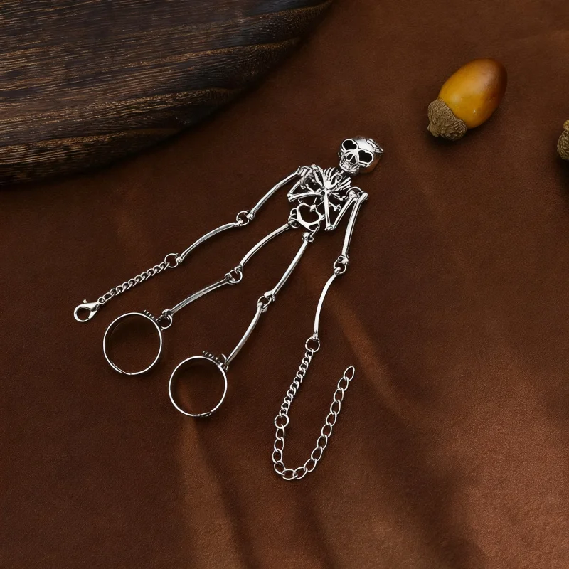موضة جديدة لعيد الهالوين جمجمة بيع ساخن سوار قوطي داكن خاتم إصبع مجوهرات هيكل عظمي مخصصة للرجال والنساء