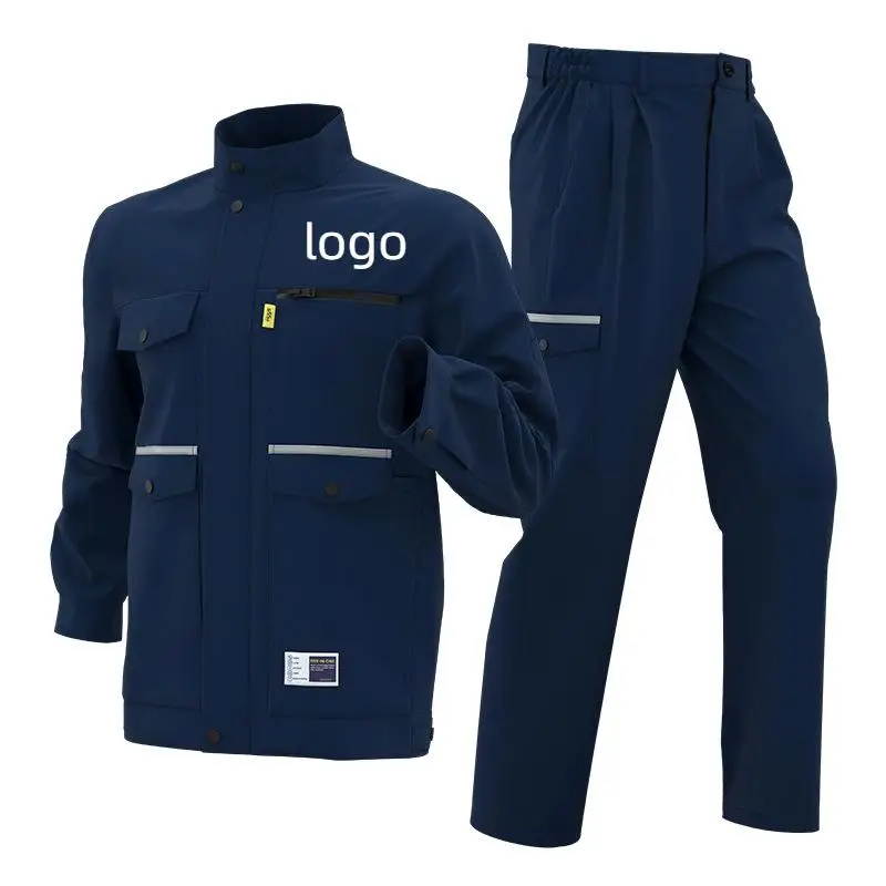 メンズワークショップスーツ　名入れプリントロゴ入り　建設作業員用高視認性作業服　ストレッチ素材ジャケット