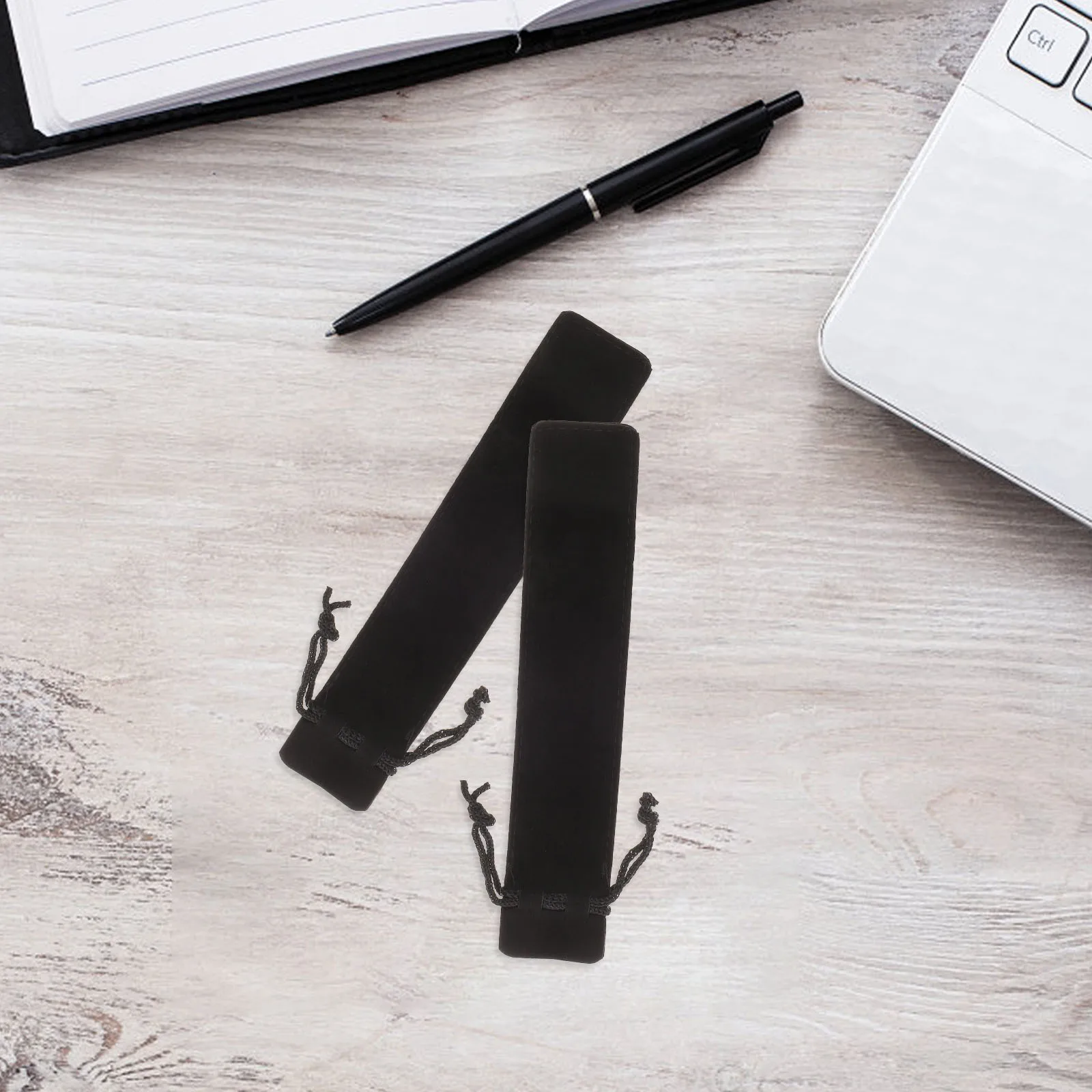 

15pcs Black Pencil Case Flannel Pen Pouch Self Adhesive Organizer Fountain Pen Holder Bulk Storage Bag Office Supplies