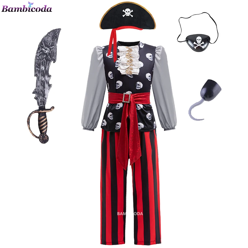 Pirate Costume Girls Boys Halloween Costume Pirate Captain Girl Mesh Tutu Dress Baby Kids Children's Party Cosplay Costumes  ﻿