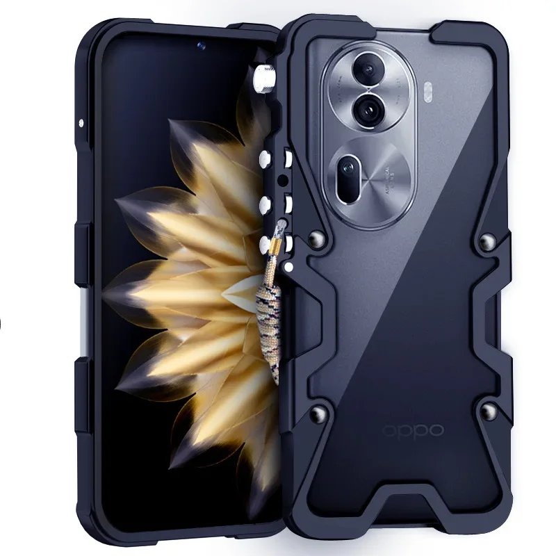 Novo! Metal Alumínio Phone Case, armadura, pára-choques, capa mecânica, caso artesanal do crânio, apto para Oppo Rneo 11, Reno11 Pro