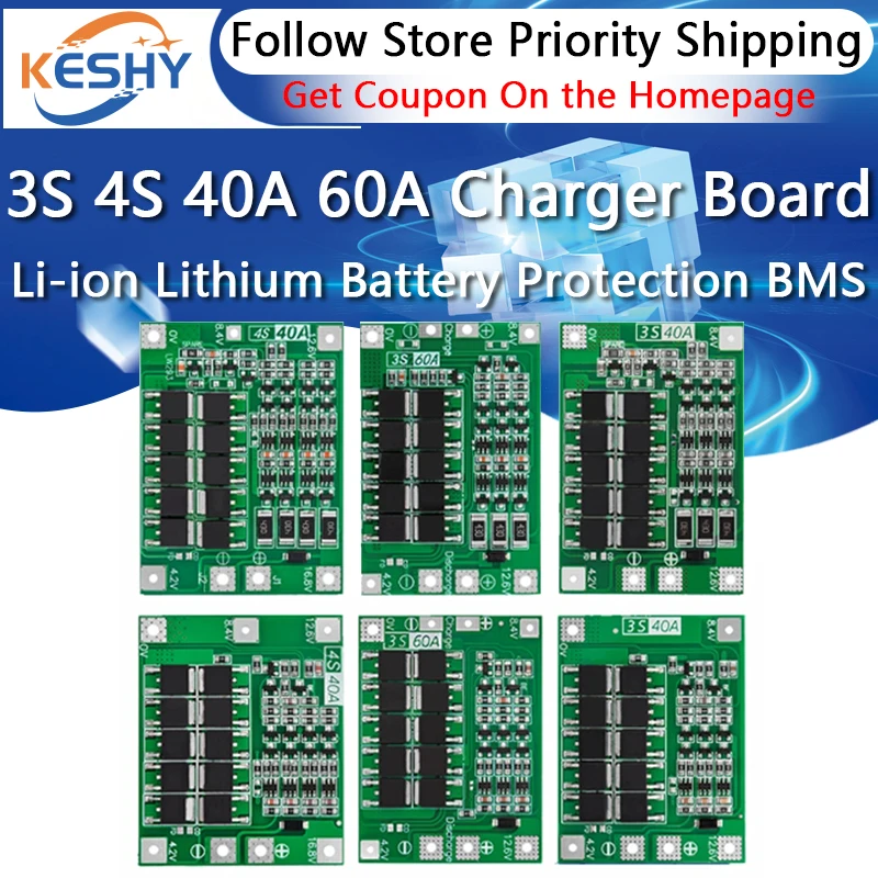 3S 4S 40A 60A Li-ion Lithium Battery Charger Protection Board 18650 BMS For Drill Motor 11.1V 12.6V/14.8V 16.8V Enhance/Balance