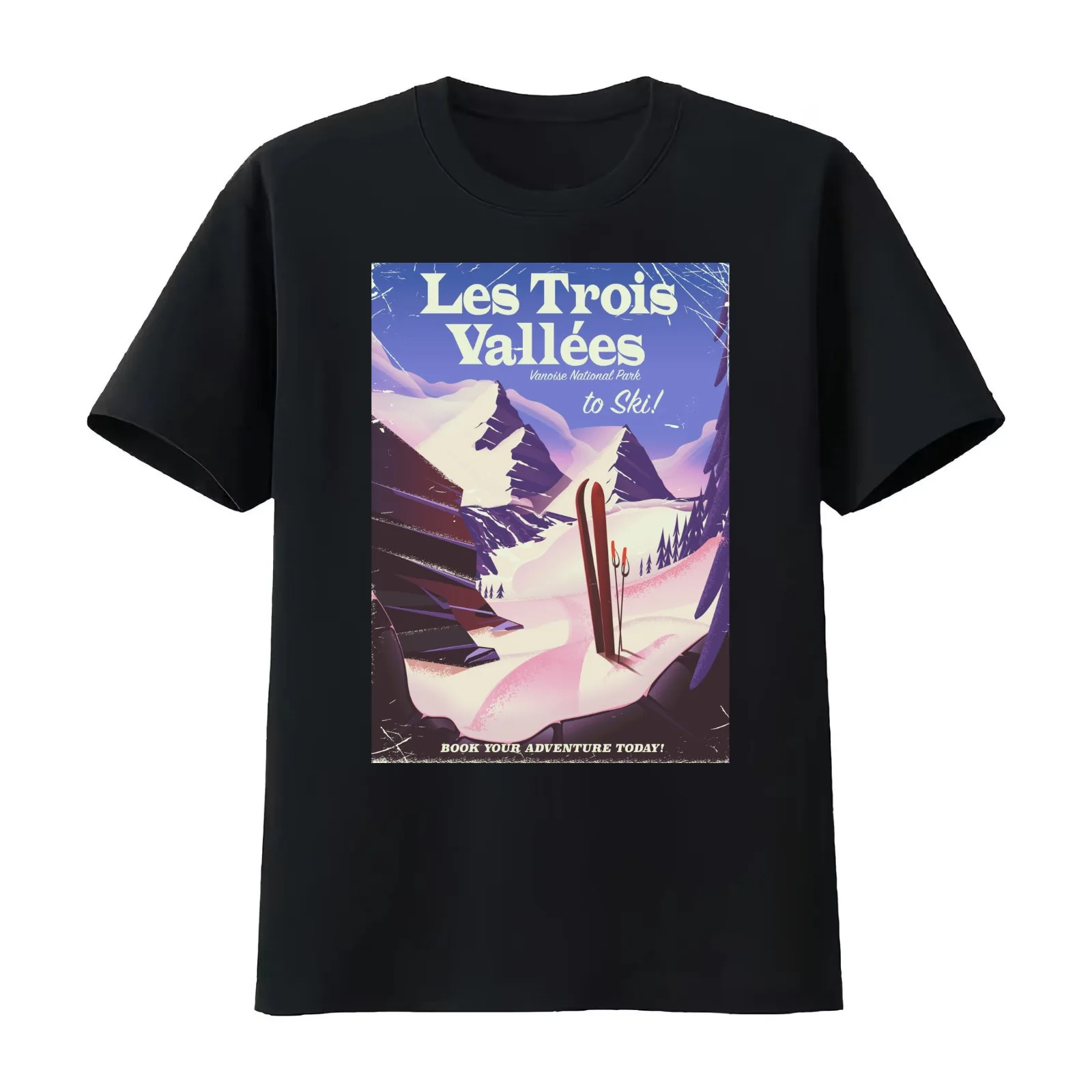 Les Trois Vallées Ski travel poster T-Shirt Summer Casual Cotton Tee Oversized Streetwear Tops Vintage Graphic Print