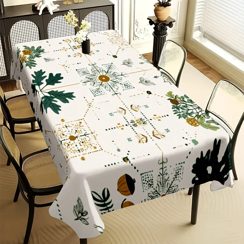 Elegant Watercolor Botanical Pattern Tablecloth for Dining Room Buffet Table Waterproof Spillproof Home Decor