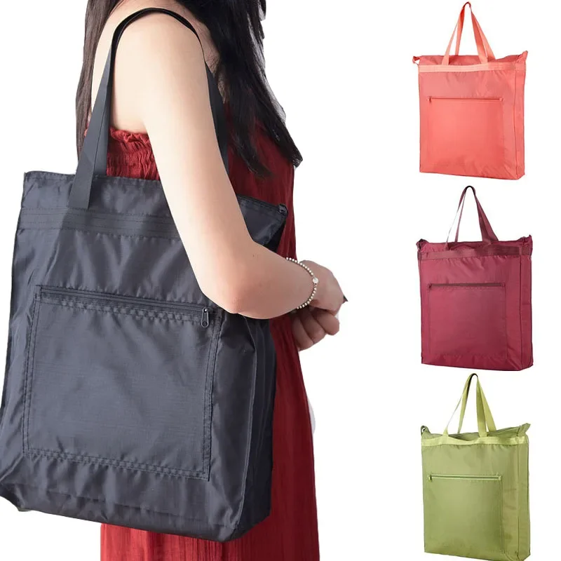 Big Size Tote Eco Shopping Bag Women Reusable Polyester Portable Shoulder Bags Girl Handbags Folding Pouch Shopper Bag Foldable