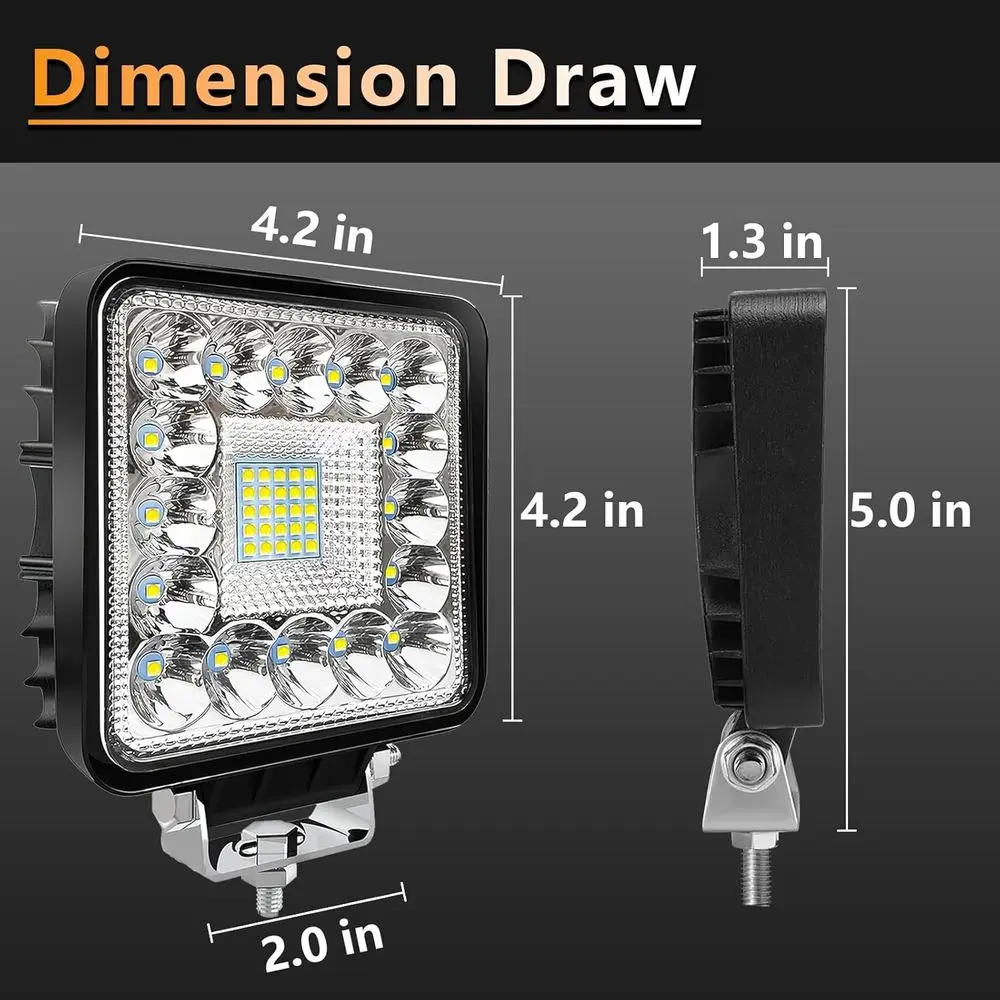 Luces LED de trabajo para tractores, luces LED Pod de 4 pulgadas, 120W, 10000lm, cubo de 12V y 24V, luz todoterreno cuadrada para servicio, camión de remolque, ATV, UTV, RV