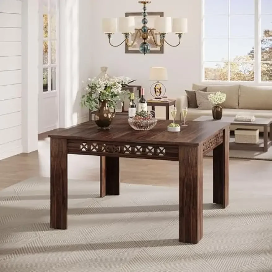 Dining Table for 4, 2-4 Person Farmhouse Wood Dining Room Table (Rustic Brown, Heavy Duty Legs)