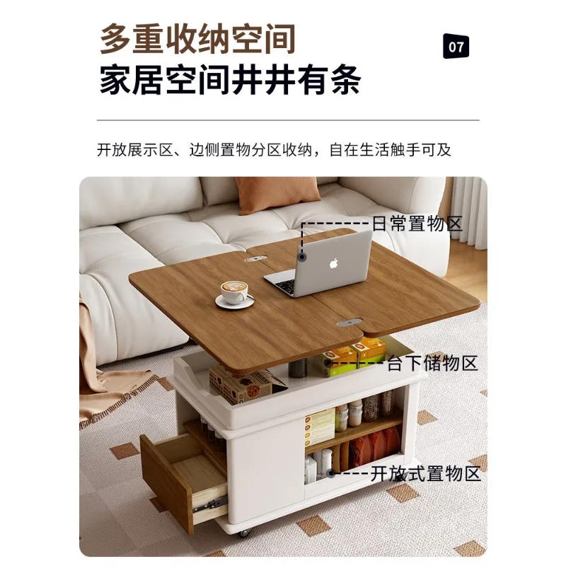 

Lifting side folding movable trolley solid wood tea table tea table small apartment living room multi-functio