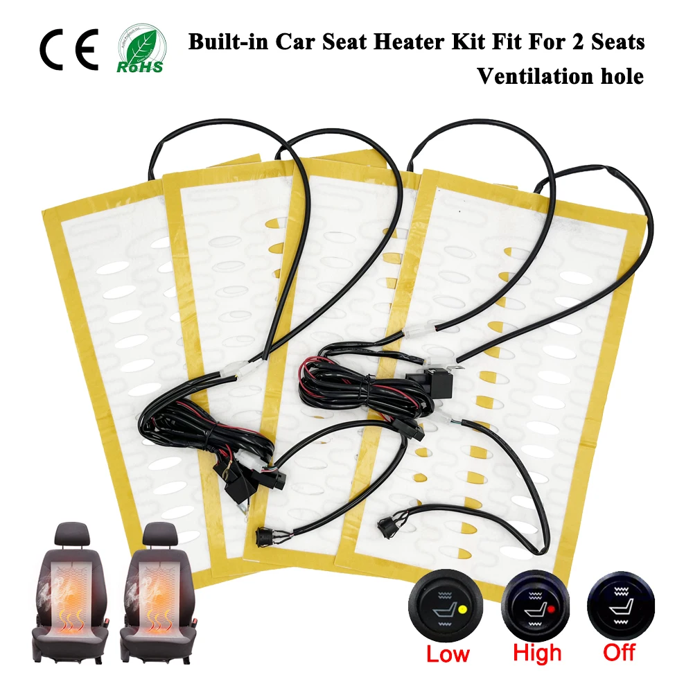 Universele Ingebouwde Autostoel Verwarming Kit Fit 2 Zetels 12 V 100 W Legering Draad Verwarming Pad Met Ventilatie Gat 2 Niveaus Schakelaar - afbeelding 1