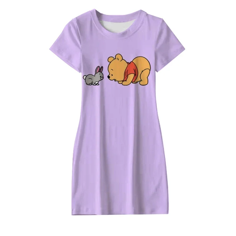 Disney Winnie The Pooh Eats Honey Pattern Pajamas Women\'s Dress Summer Milk Silk Sexy Nightdress Home Clothes