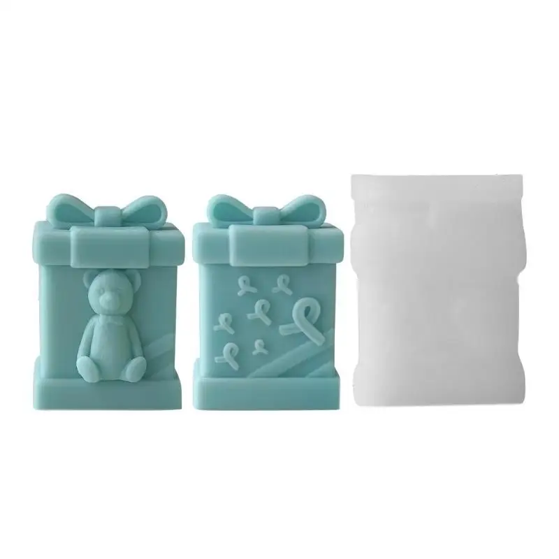 قالب شمع من السيليكون 9HJK مع صندوق هدايا مفصل، قالب شمع معطر من السيليكون قابل لإعادة الاستخدام لشمعة على شكل صندوق هدايا #1