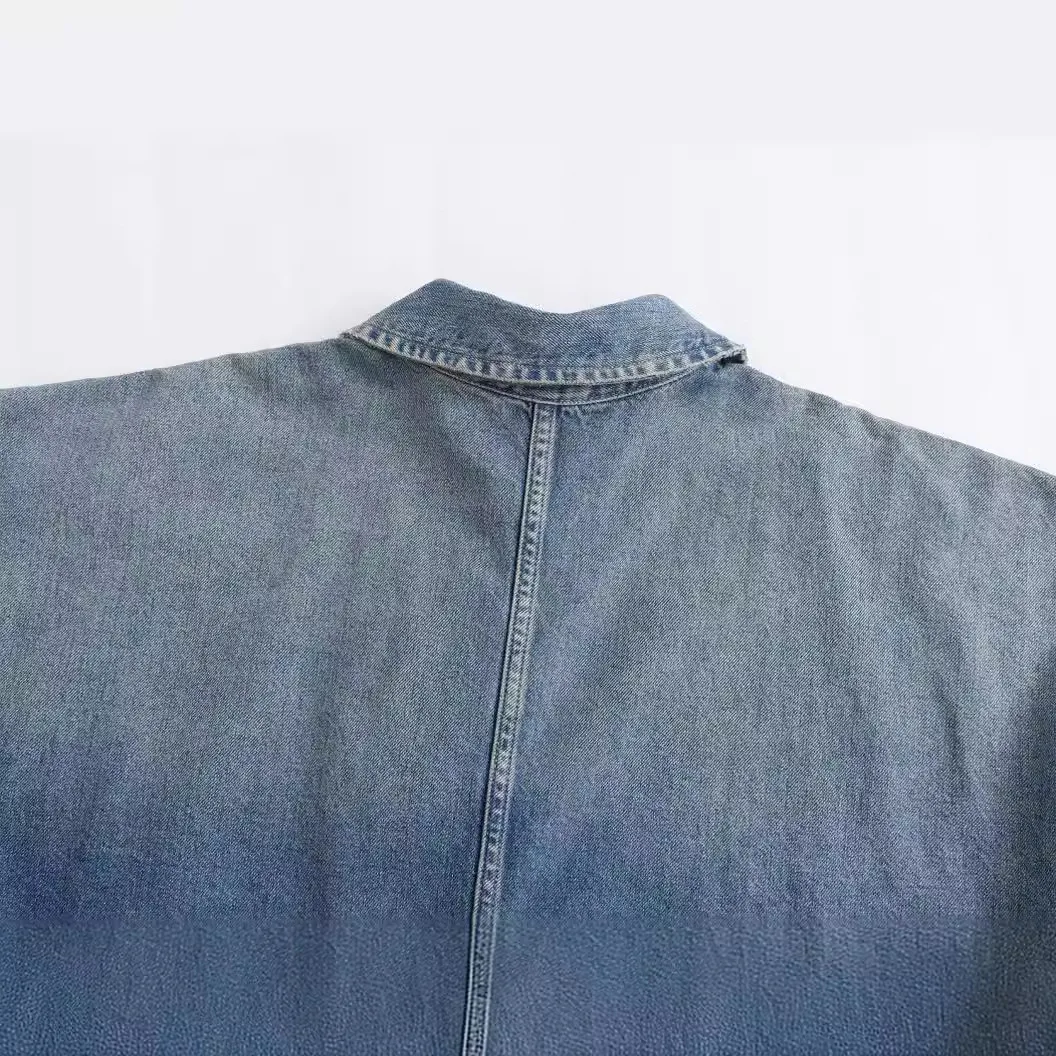 فستان نسائي قصير بأكمام طويلة من الدنيم مع جيب ، ياقة طية صدر ، سحاب أمامي ، فساتين كبيرة الحجم ، موضة نسائية