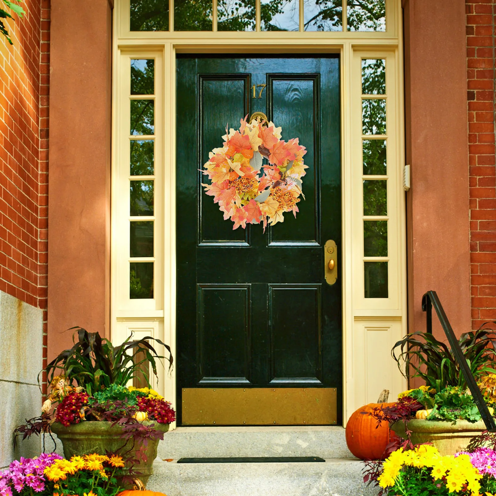 

Halloween Wreath Pumpkin Candlestick Maple Leaf Party Decoration Simulated Berry Garland Door Tabletop Outdoor Festival
