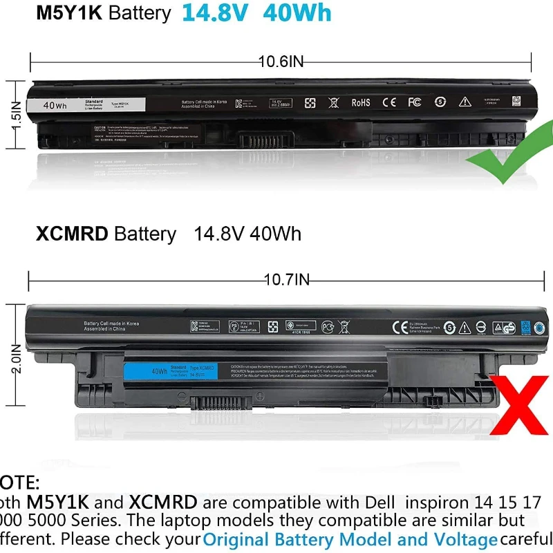 40WH M5Y1K 14.8V Battery for Dell Inspiron 14 15 17 5000 3000 Series 5559 3451 3558 3567 5755 5756 5458 GXVJ3 453-BBBQ HD4J0