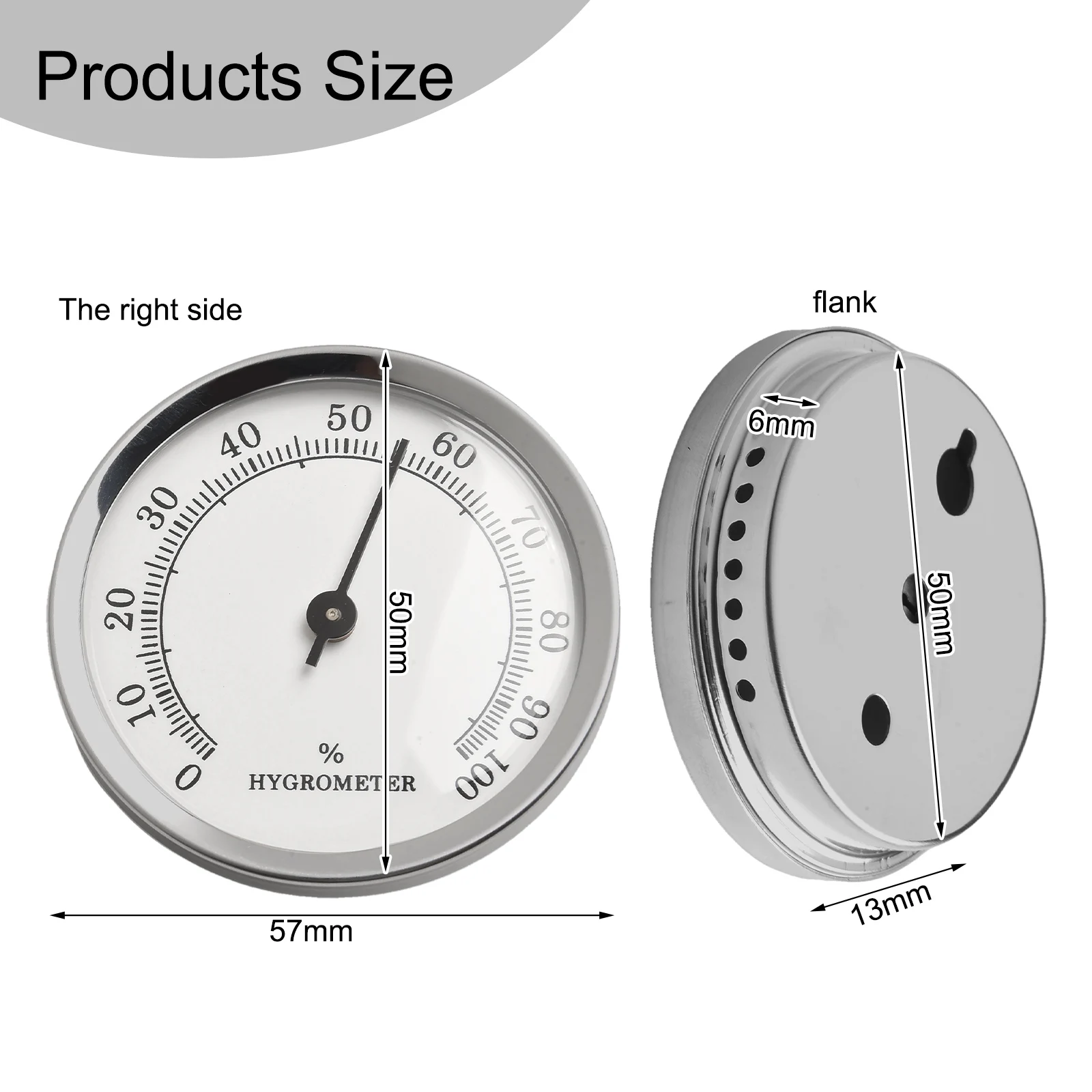 Adjustable Humidity Monitor 57mm Hygrometer Indoor Use Hygrometer Aluminum Alloy Hygrometer Indoor Monitoring Humidity Control