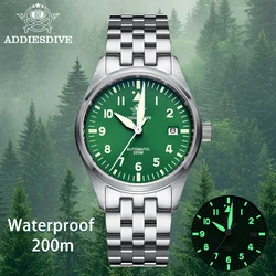ADDIESDIVE biznesowy MY-H2 męski zegarki automatyczne 39mm NH35 ze stali nierdzewnej 200M zegarek wodoodporny świecący zegarek mechaniczny