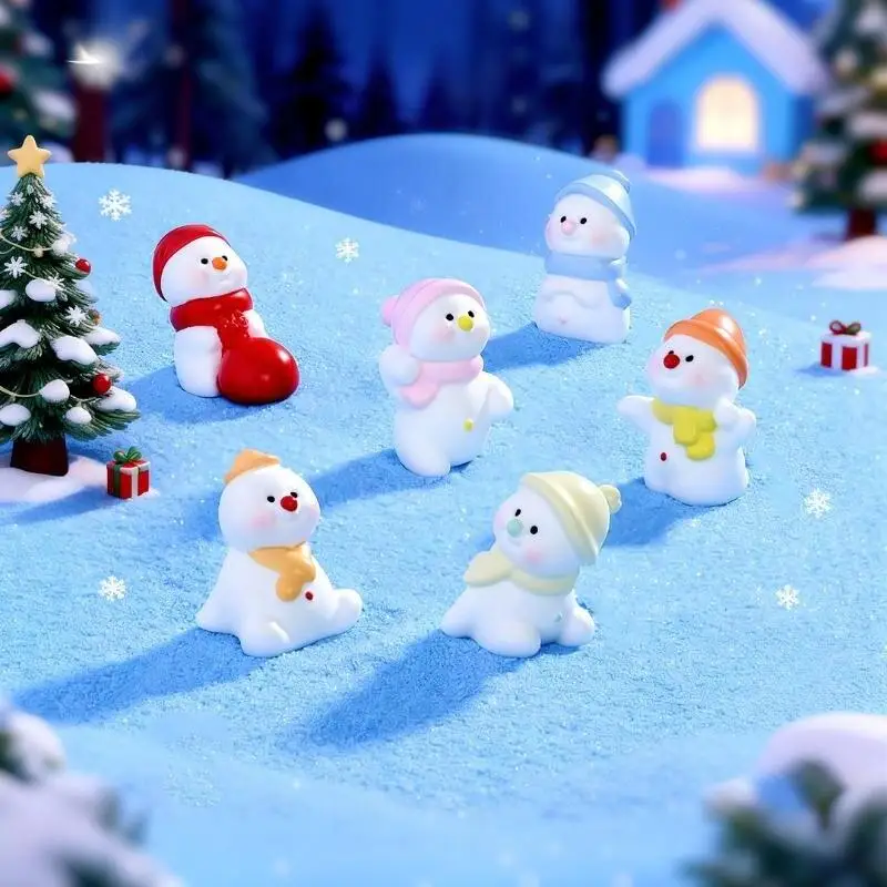 Hot 6pcs Christmas Mini Snowman Resin Ornaments Xmas Cute Mini Snowman Miniature Ornaments Micro Landscape DIY Accessories Gifts