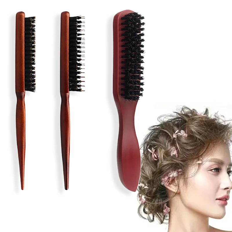 2pcs Premium Bristle Hairbrush With Wooden Handle-Reduces Frizz And Static- Scalp Massage Bristle Brush Set For All Hair Types