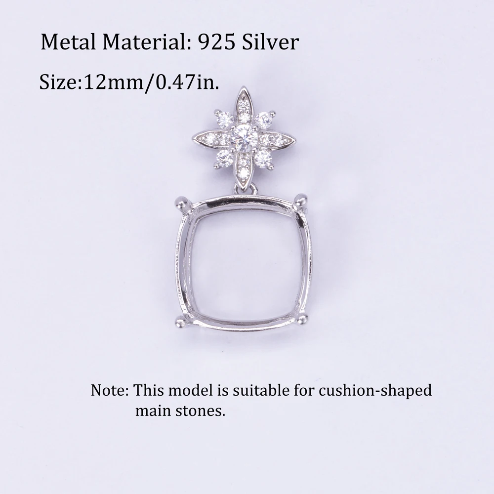 Cushion-shaped 10-12mm Ring and Pendant Setting Kit, S925 Sterling Silver Material, Suitable for Handmade DIY Women's Jewelry
